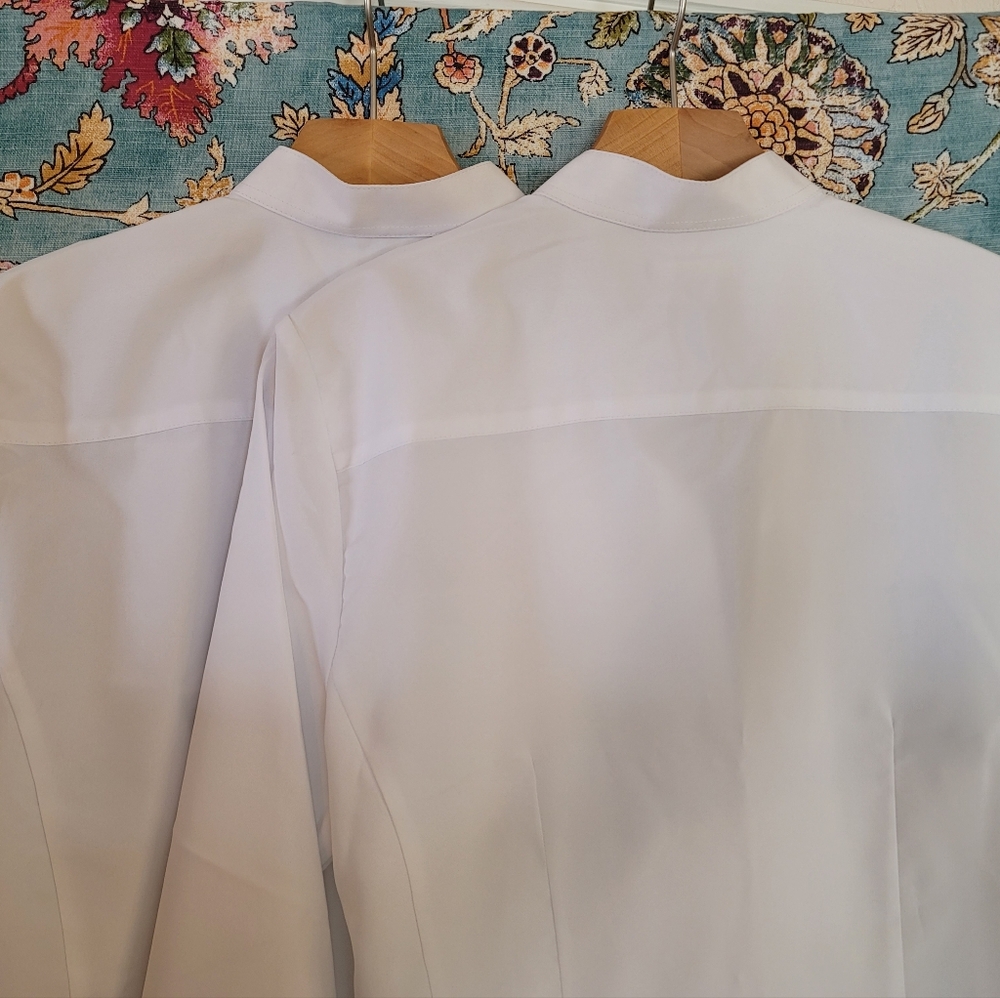 2 Ladies Edwards white work shirts with banded collar both size Medium - Picture 3 of 8